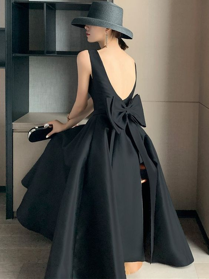 Elegant Black Prom Birthday Ball Gown Backless Big Bow-tie Evening Guest Long Party Summer Dresses Y5790