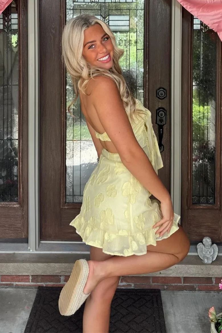Cute Yellow Sweetheart Neck Ruffles Short Homecoming Dress Birthday Outfits SP3232