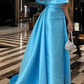 Off The Shoulder Blue Satin Evening Dress Y4026