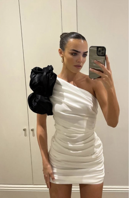 Elegant One Shoulder White Satin Pleated Sheath Short Homecoming Dress Birthday Dress SP3570