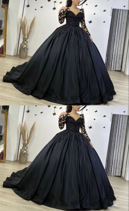 Black Long Sleeve Ball Gown Wedding Dresses Y5754