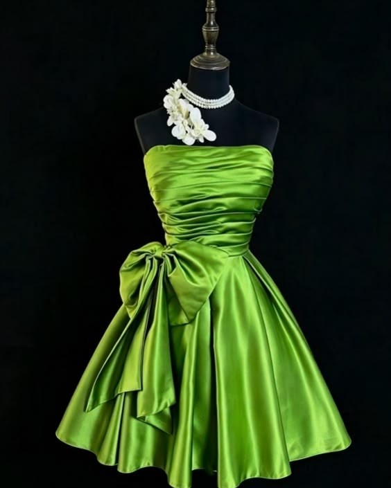 Chic Green Satin Short 6th Grade Homecoming Dress Strapless Short Prom Dress SP3644