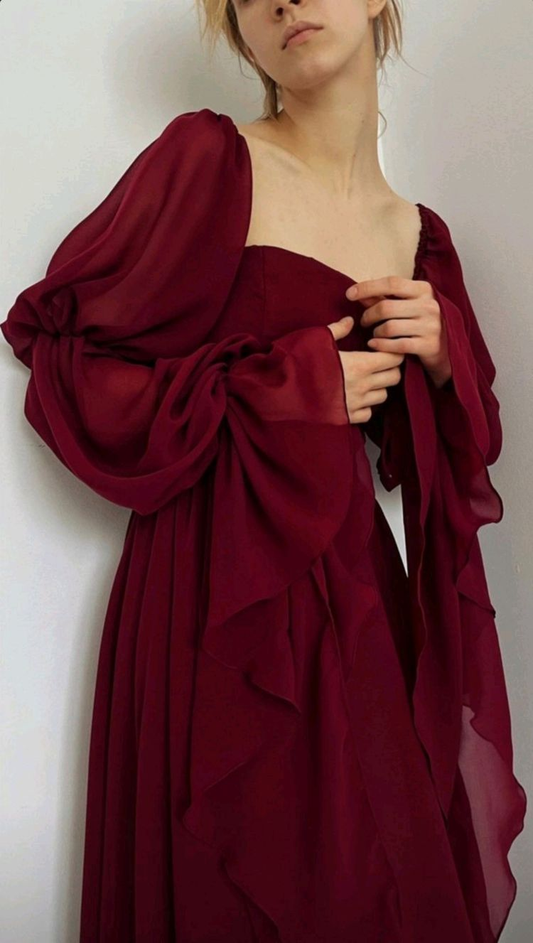 Beautiful Burgundy Vintage Romantic A-line Prom Dress Evening Dress Y2938