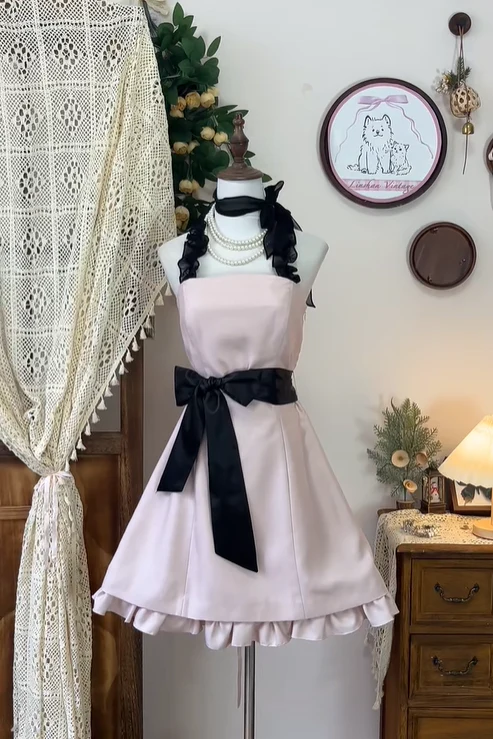 Classy Pink Satin A Line Halter Ruffle Homecoming Dress Cocktail Dress Y8879