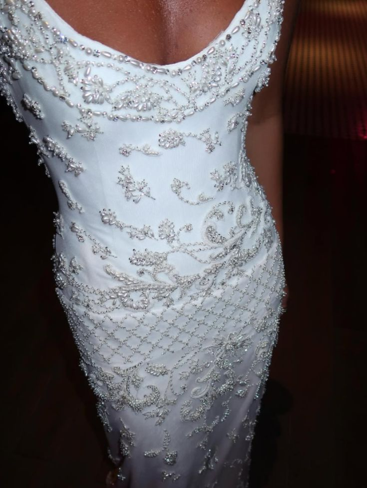 Gorgeous White Spaghetti Straps Satin Tulle Beaded Long Party Dress Birthday Outfits SP853