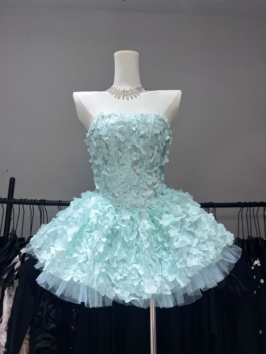 Cute Green Strapless Tulle A Line Short Homecoming Dress Birthday Outfits SP3064
