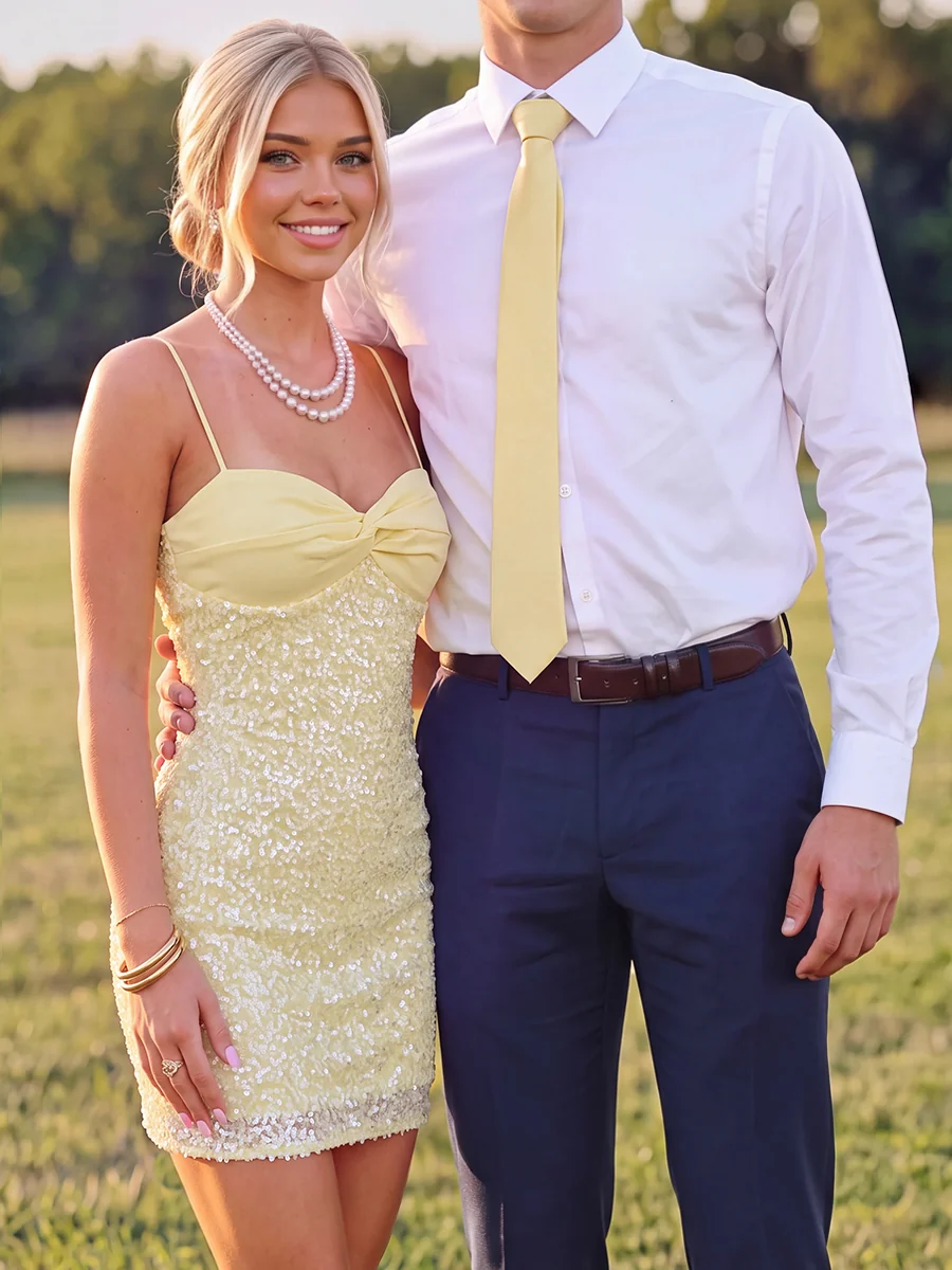 Sparkly Spaghetti Straps Yellow Sequin Short Homecoming Dress Cocktail Dress SP3571