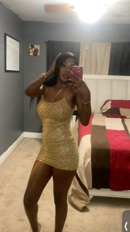 Gorgeous Sequin Beaded Sheath Short Birthday Dress Gold Short Graduation Homecoming Dress SP3901