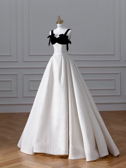 Elegant White Satin A Line Long Wedding Dress Y8611