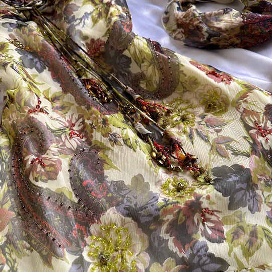 Vintage Green Chiffon Print Floral Beaded Mermaid Prom Dress Spaghetti Straps Birthday Party Dress Y9732