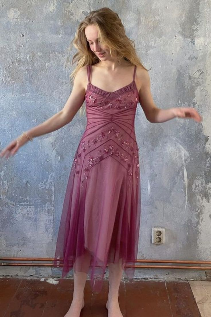 Pretty Spaghetti Straps Pink Tulle Beaded Mid-Length A Line Birthday Prom Dress Evening Gowns SP2105