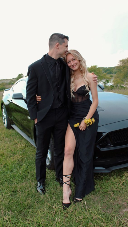 Elegant Black Sweetheart Prom Dress With Split  Y6690