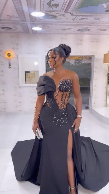 Chic Mermaid African Black Prom Dress Evening Dress Y6677