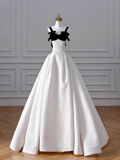 Elegant White Satin A Line Long Wedding Dress Y8611