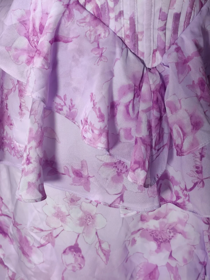 Elegant Purple Chiffon Print Floral Layered Long Party Dress Prom Dress SP3162