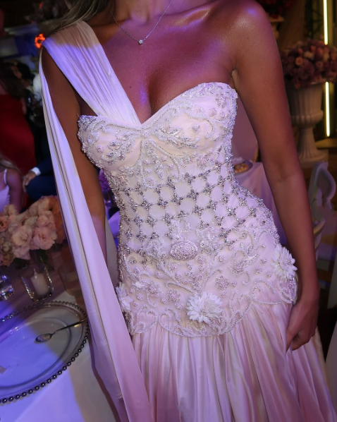 Glamorous One Shoulder Pink Chiffon Pleated Beaded Mermaid Party Dress Prom Dress SP446