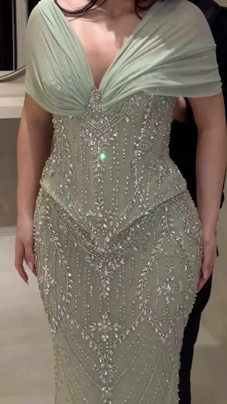 Gorgeous Light Green Chiffon Beaded Mermaid Long Party Dress Prom Gown SP4181