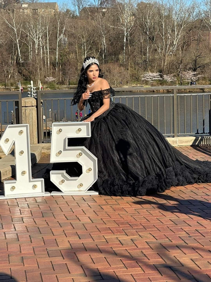 Black Off The Shoulder Ball Gown, Sweet 15 Dress Y5749