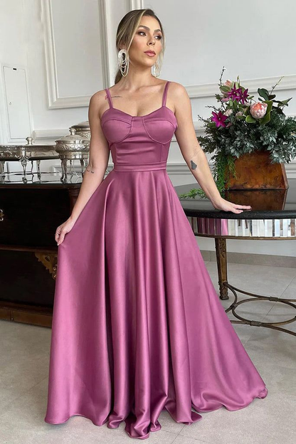 A Line Spaghetti Straps Sweetheart Ruched Long Prom Dress,Bridesmaid Dress Y5944