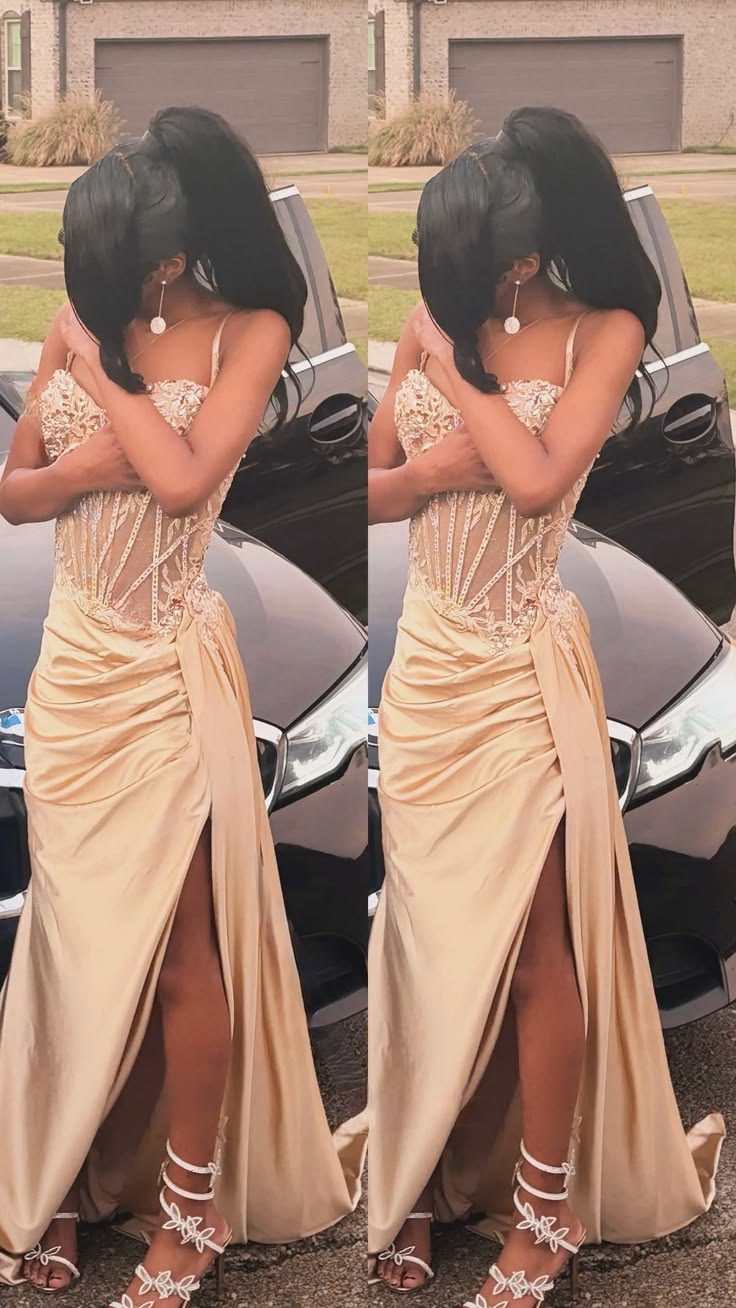 Elegant Sage Green Satin Appliques Beaded Mermaid Slit Long Party Dress Spaghetti Straps Long Wedding Guest Dress SP3721