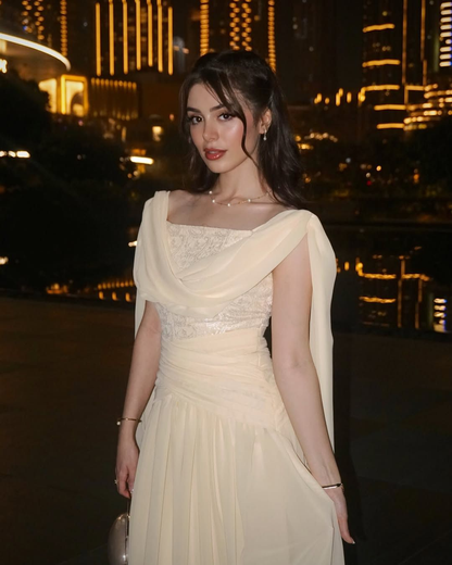 Classy Apricot Chiffon Pleated Long Prom Dress Birthday Party Dress SP499