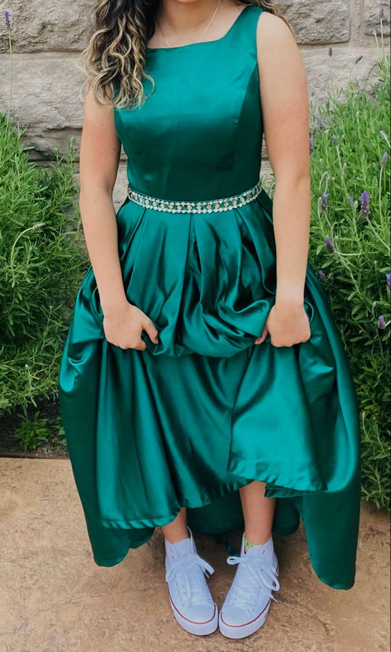 Green A-line Satin Long Prom Dress,Senior Prom Dress Y6151