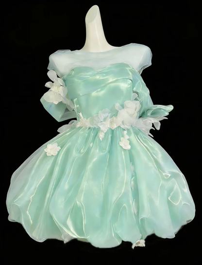 Charming Blue Tulle Appliques A Line Short Homecoming Dress,Off The Shoulder Mini 20th Birthday Outfits SP3551