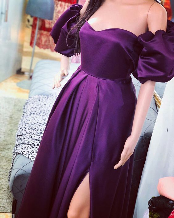 Purple A-line Puffy Sleeves Evening Dress  Y5769