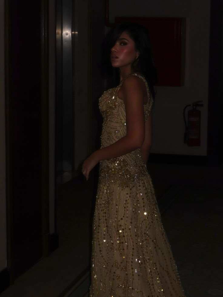 Gorgeous Spaghetti Straps Champagne Gold Tulle Beaded Mermaid Long Party Dress Evening Dress SP3933