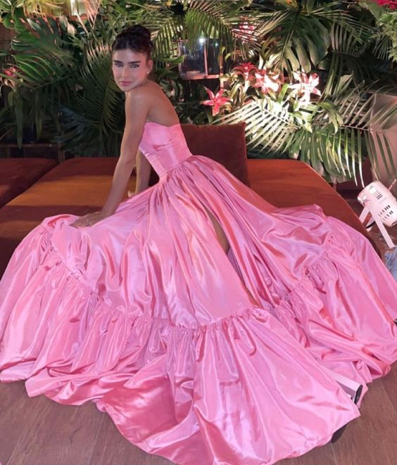 Pink Leg Split Prom Dress,Women Sexy Elegant Party Dresses Y3025