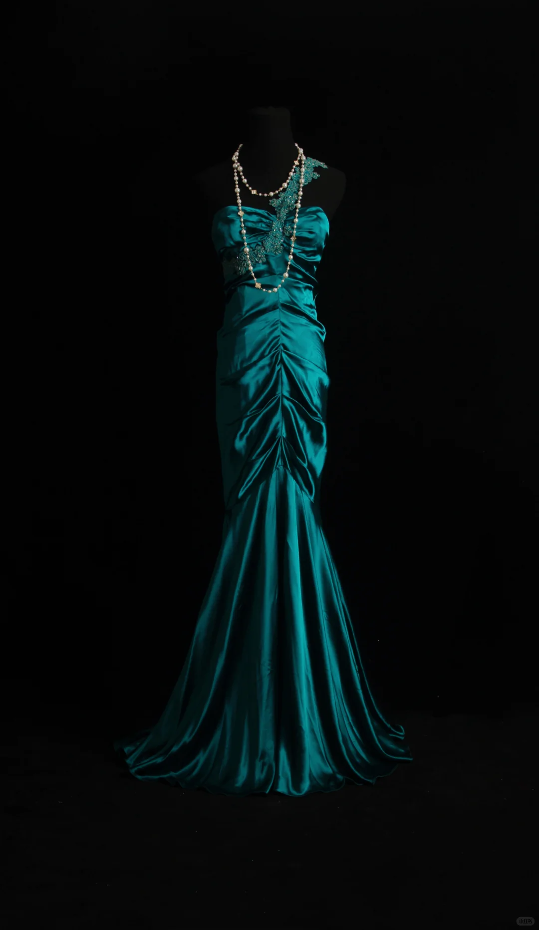 Vintage Green One Shoulder Satin Pleated Beaded Mermaid Long Evening Dress Formal Prom Gowns SP2089