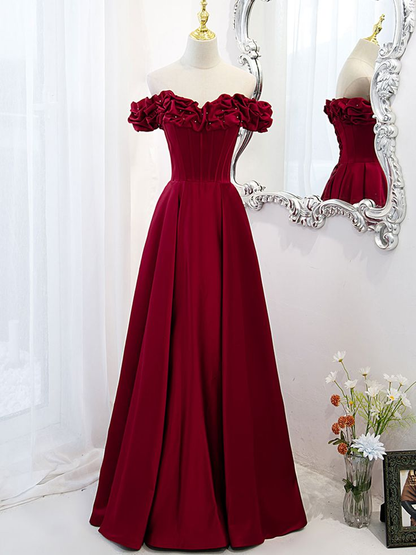 A-Line Off Shoulder Satin Long Prom Dress,Satin Evening Dress Y6340