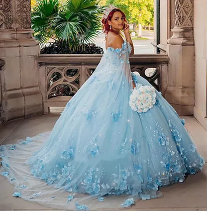 Pink Sweet 16 Dress,Pink Ball Gown With 3D Flowers,Pink Princess Dress  Y2337