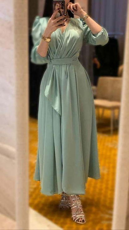 Charming A-line V Neck Long Sleeves Prom Dress Y6202