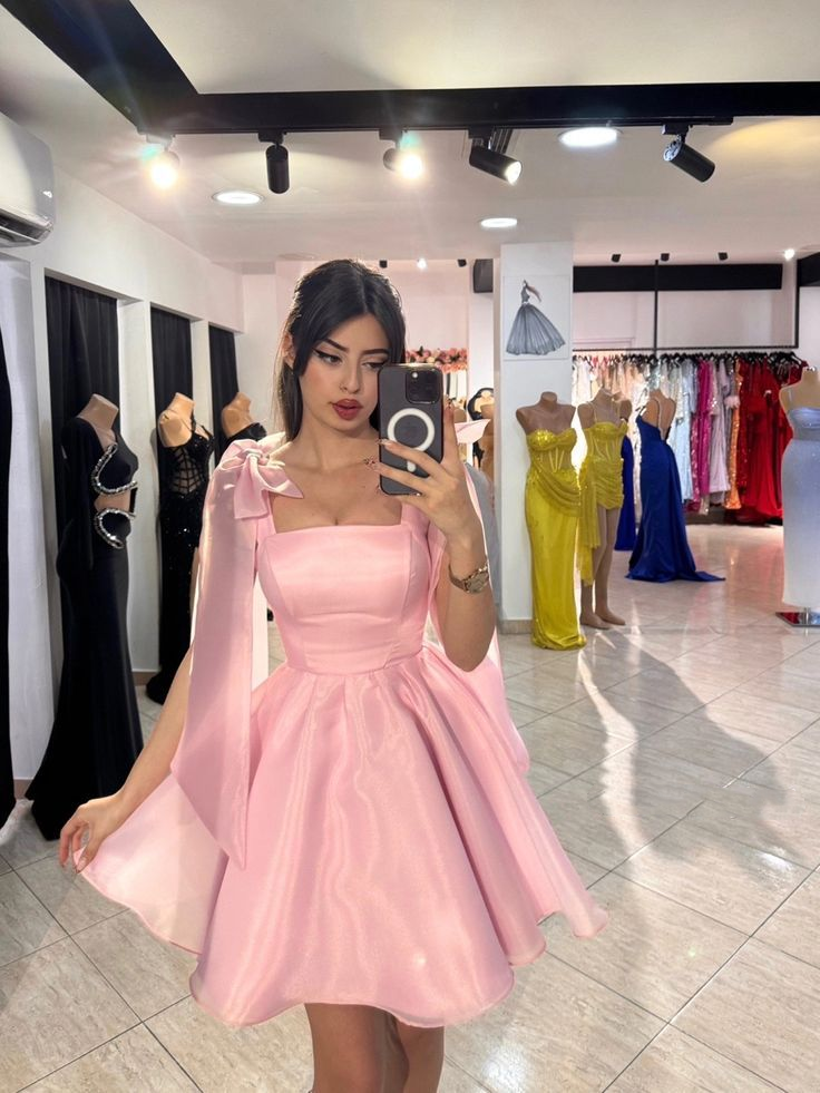 Elegant Pink Organza Satin A Line Formal 8th Grade Homecoming Dress Cocktail Dress Y9623