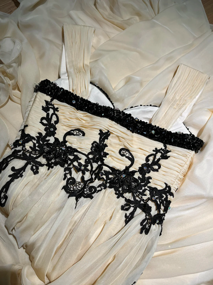 Classy Spaghetti Straps Chiffon Appliques Beaded Long Party Dress Birthday Prom Dress SP2151
