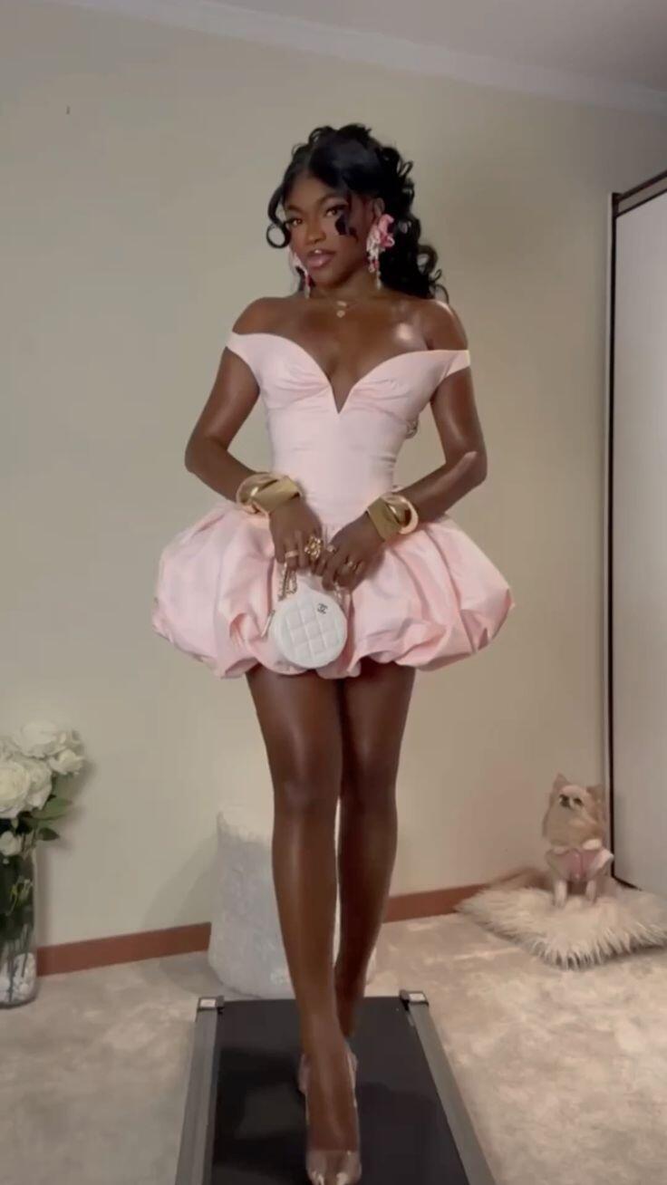 Fashion Pink Off The Shoulder Satin A Line Short Homecoming Dress Birthday Outfits SP2472