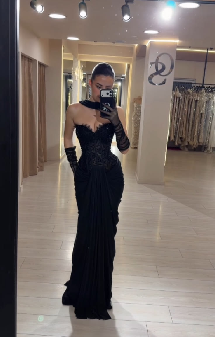 Sexy Black Chiffon Pleated Beaded Sheath Long Party Dress Prom Gown SP4002
