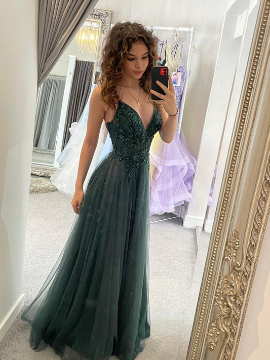 elegant green tulle appliques prom dress party dresses, formal birthday dress Y4543