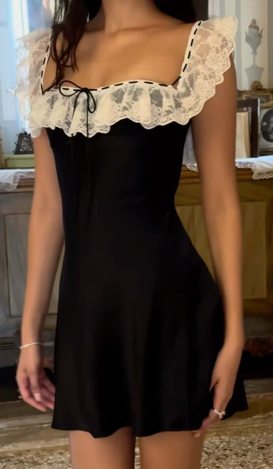 Pretty Black Satin Lace Short Homecoming Dress Formal 21st Birthday Outfits SP139