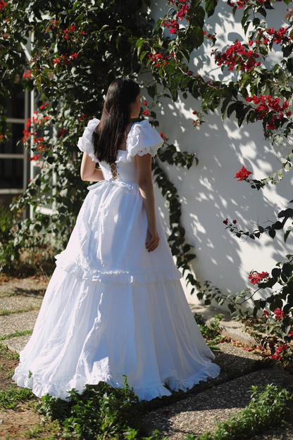 Vintage Off The Shoulder White Satin Ruffles Wedding Dress Long Bridal Dress SP2104