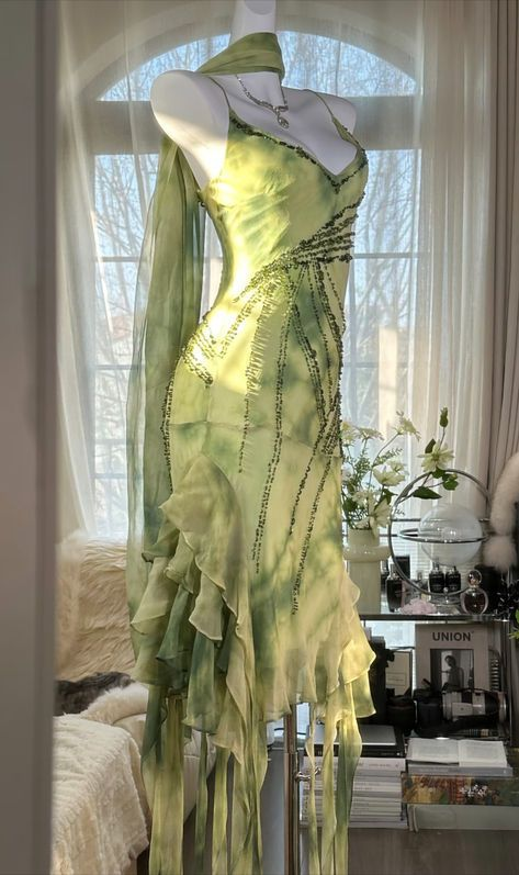 Unique Green Chiffon Beaded Mermaid Prom Dress Party Dress Y8789