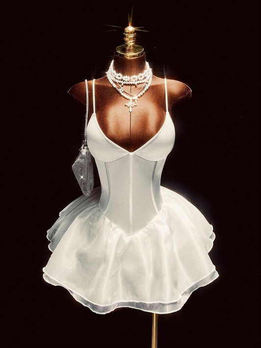 Simple Spaghetti Straps White Satin Tulle A Line Short Homecoming Dress Birthday Dress SP2462
