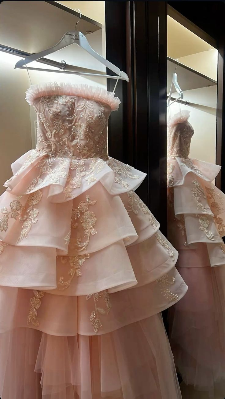Pretty Pink Strapless Tulle Layered Beaded Floral Long Party Dress Birthday Prom Dress SP3402