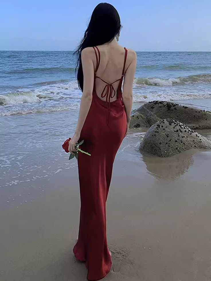 Sexy Mermaid Straps Backless Burgundy Prom Dress 21th Birthday Outfits Y6341