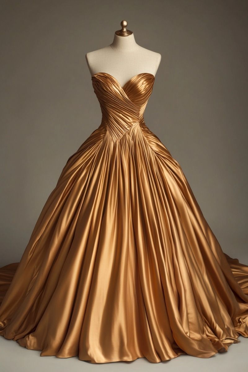 Unique Sweetheart Neck Satin Pleated Long Prom Dress Formal Ball Gown SP377