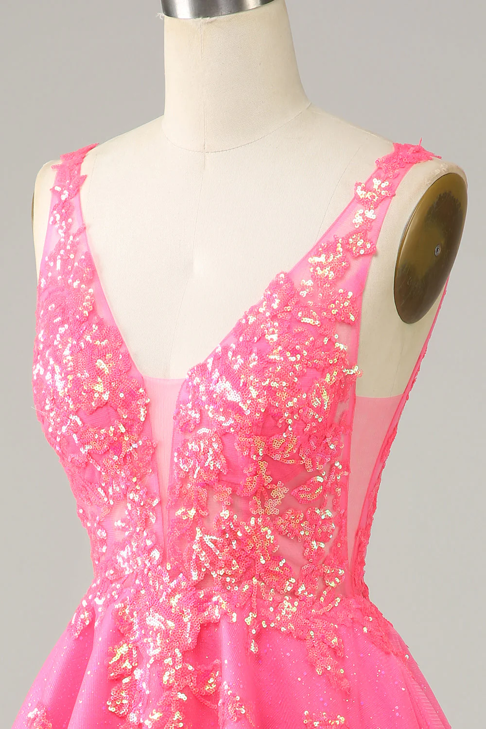 Fuchsia Sequined V Neck Backless Short Homecoming Dress  Y4093