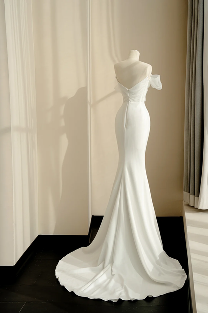 Pretty White Strapless Satin Organza Bow Mermaid Evening Dress,Formal Prom Dress Wedding Dress Y8679