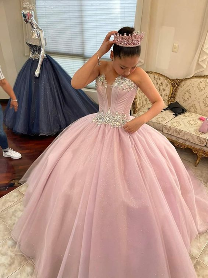 Strapless Glitter Quinceanera Dress Ball Gown Sweet 16 Dress  Y2840