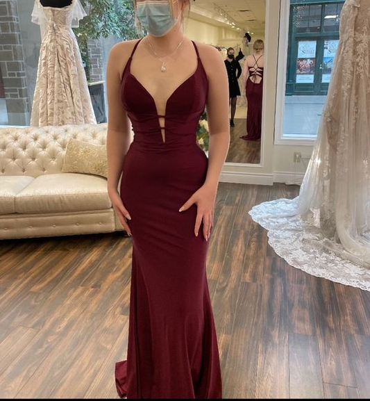 Fashion Burgundy Mermaid Evening Dress,Burgundy Formal Gown Y6429